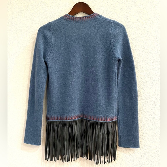 Zadig & Voltaire Marla Cashmere/ Leather Fringe Cardigan Boho Rock - Picture 7 of 15